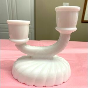 EUC Vtg American Imperial Glass White Milk Glass Double Tapered Candle Holder
